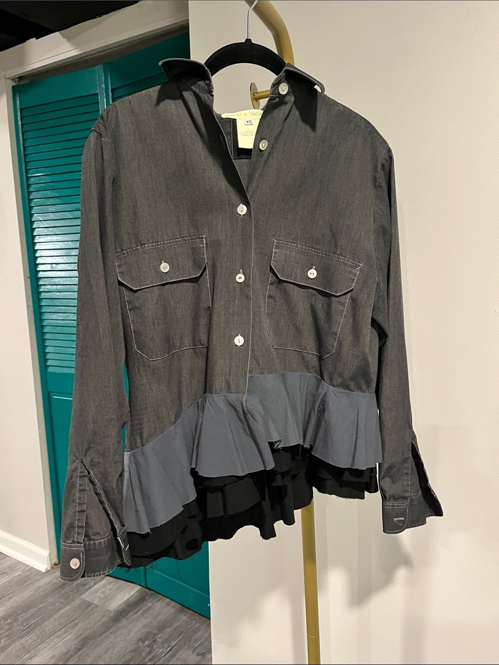 FREE PEOPLE Tricia Fix Top/Jacket • Rare Sold-Out Studded Heart Ruffle Button-Up - Picture 4 of 8